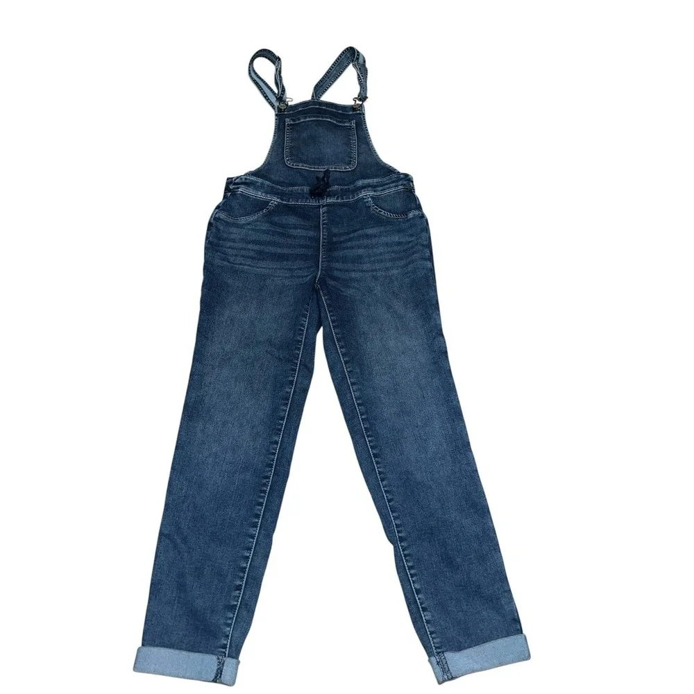 Justice Girls Denim Overalls Size 16 Adjustable Strap Stretch Blue Jean Jumpsuit